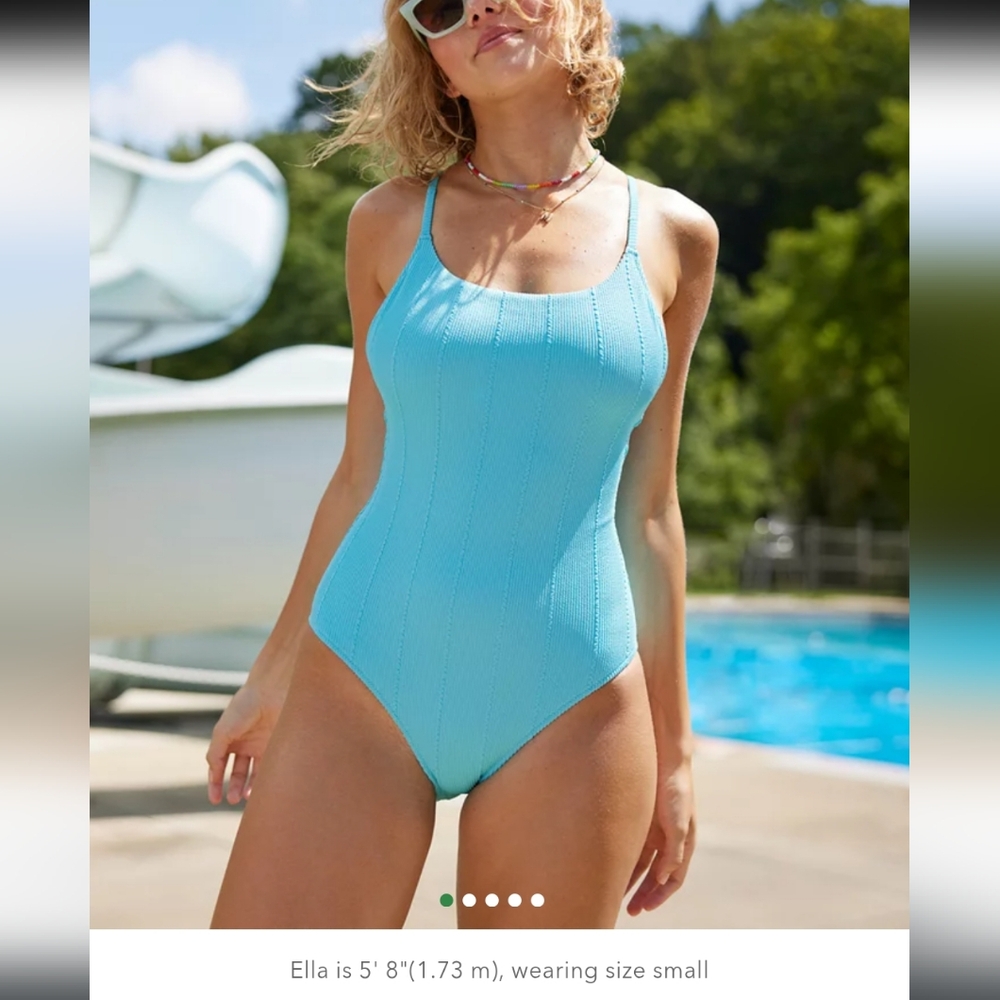 aerie Sky Blue Ribbed One-Piece Swimsuit